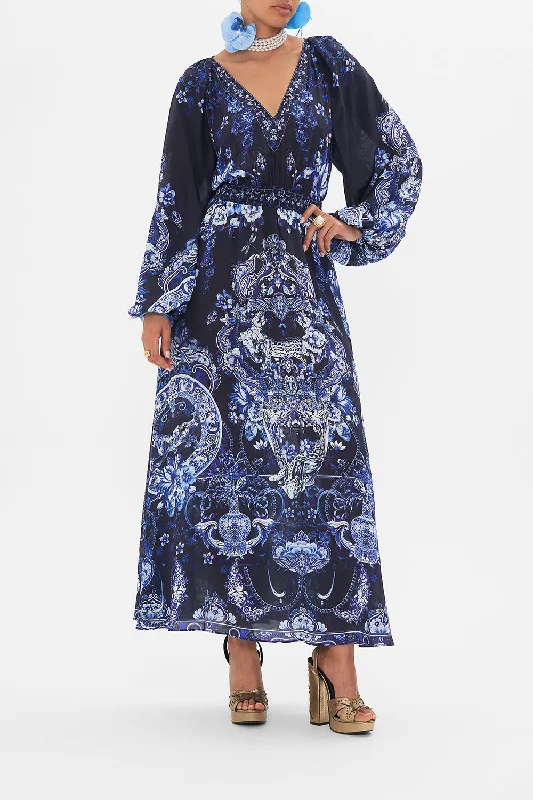 RAGLAN SHIRRED WAIST DRESS DELFT DYNASTY