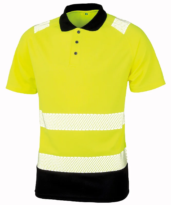 Fluorescent Yellow/Black - Recycled safety polo