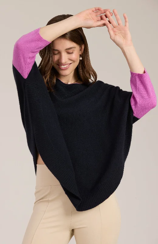 Cashmere Color Block Capelet - Navy