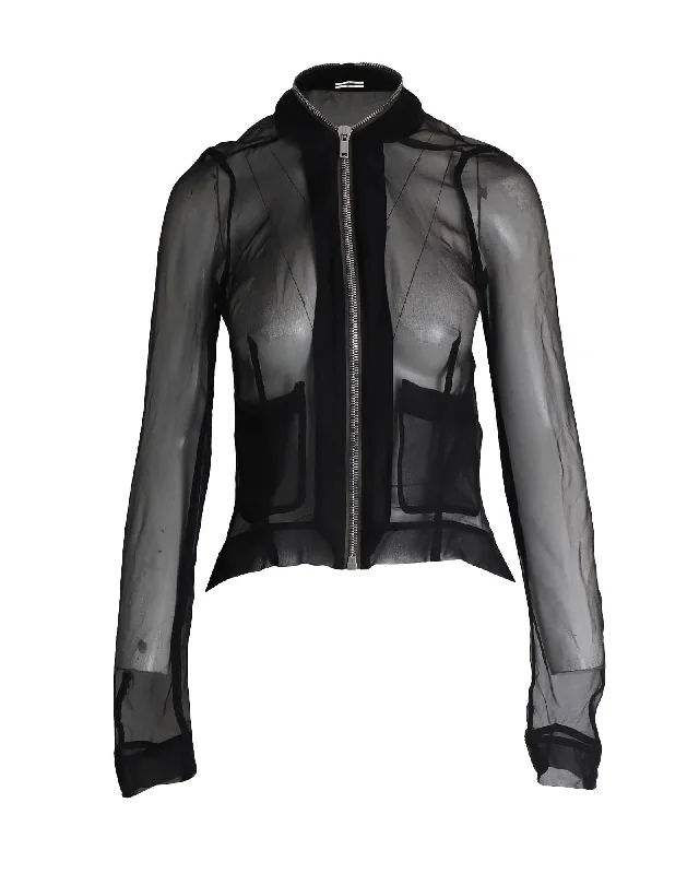 Sheer  Silk Bomber Jacket with Front Zipper.