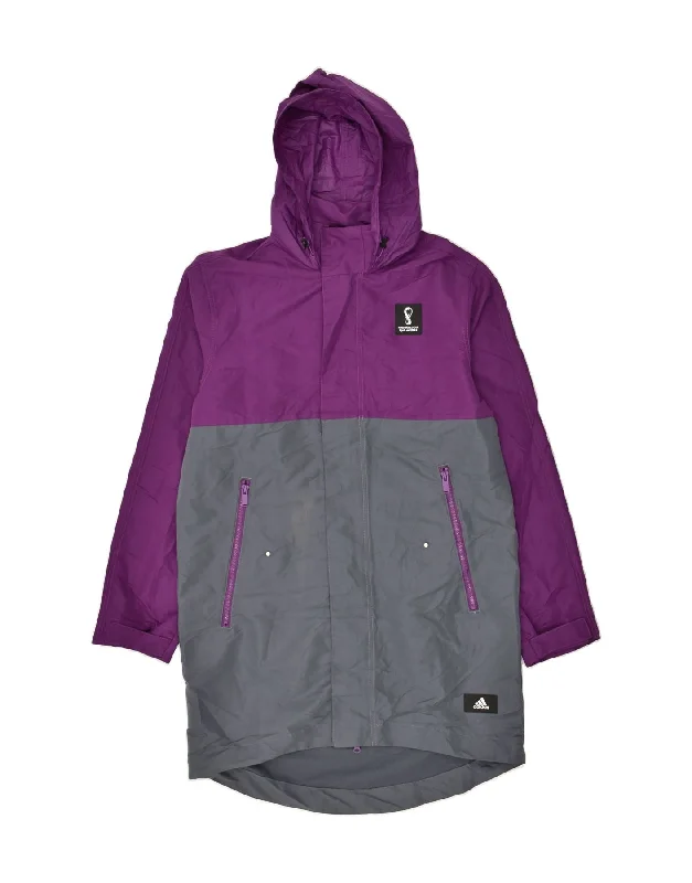 ADIDAS Womens Oversized Hooded Raincoat UK 10 Small Purple Colourblock