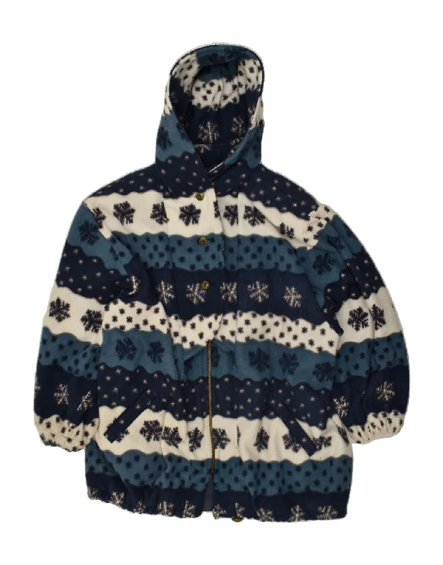 BENTLEY Womens Oversized Hooded Fleece Jacket EU 44 XL Navy Blue Fair Isle