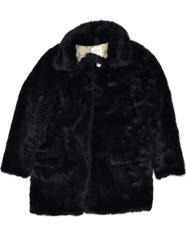 BOMBOOGIE Womens Oversized Faux Fur Overcoat US 4 Small Black Polyester