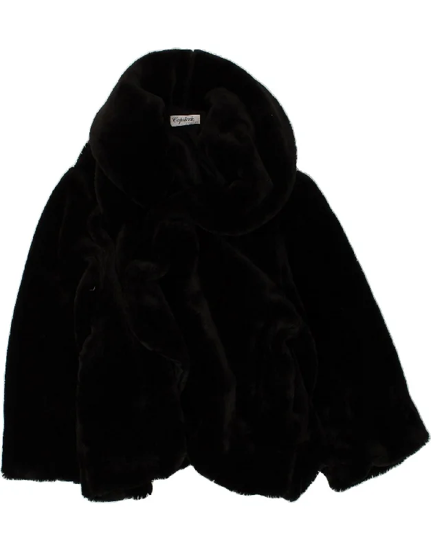 CAPRICIO Womens Oversized Faux Fur Overcoat UK 16 Large Black Acrylic