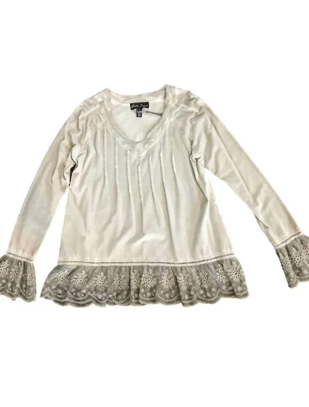 Cisne Long Sleeve Knit Cotton Top In Peyote