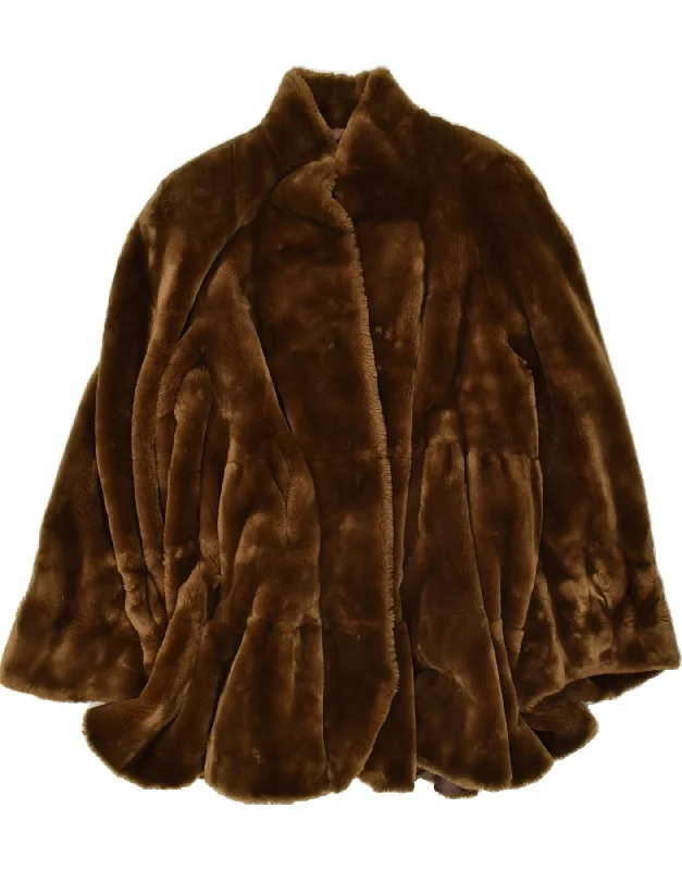 FERRANTE Womens Oversized Faux Fur Overcoat IT 46 Large Brown