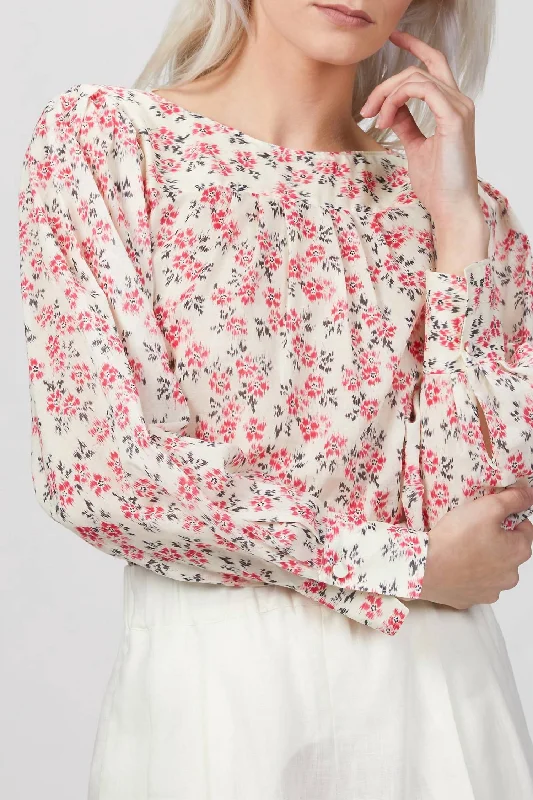 Ikat Long Sleeve Fleur Blouse In Bone Combo