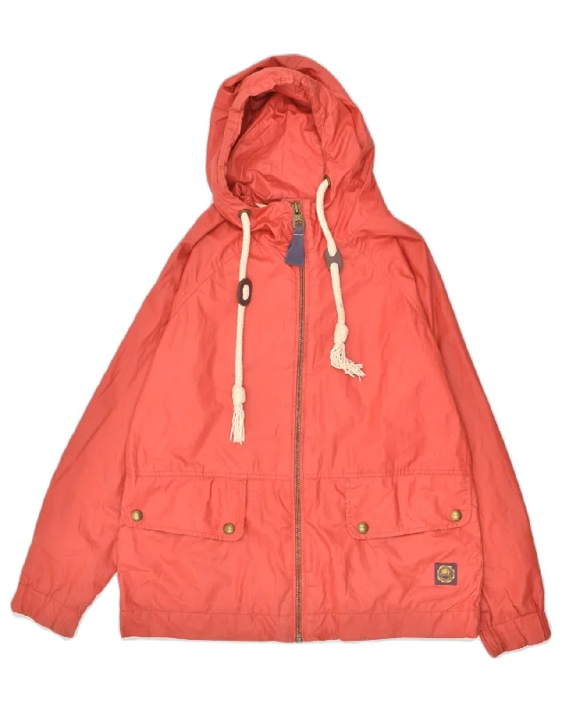 JOULES Womens Oversized Hooded Bomber Jacket UK 10 Small Red Cotton