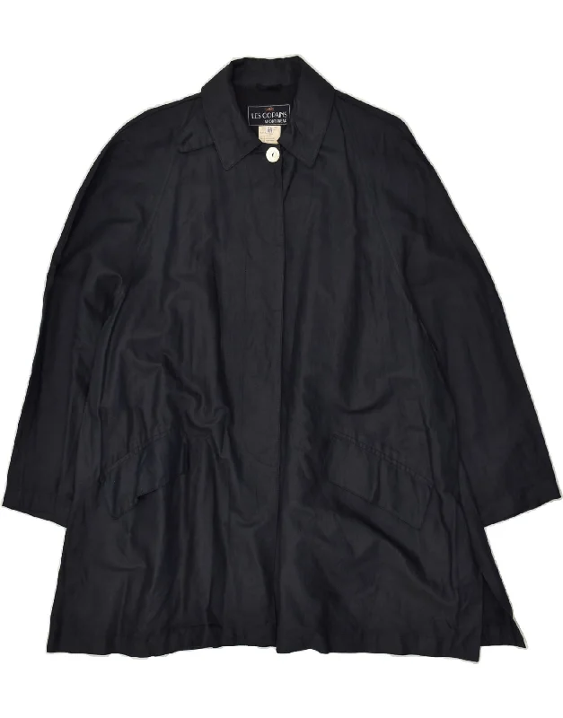 LES COPAINS Womens Oversized Overcoat EU 44 XL Black Linen