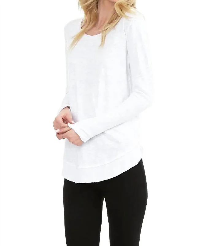 Long Sleeve Curved Hem Top In White