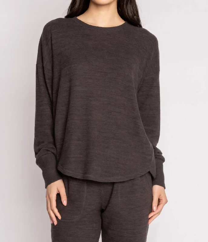 Long Sleeve Peachy Top In Slate