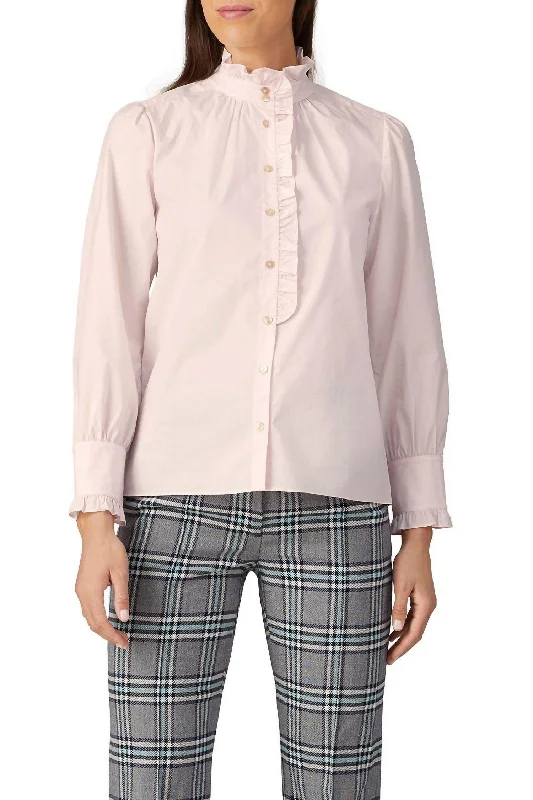 Long Sleeve Poplin Top In Pink