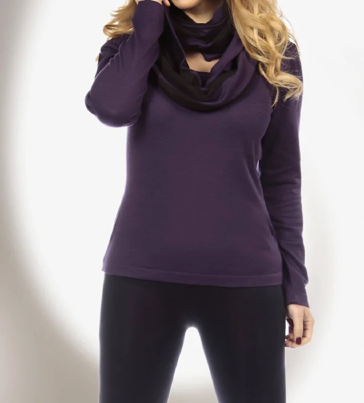 Long Sleeve Scoop Neck Top In Plum