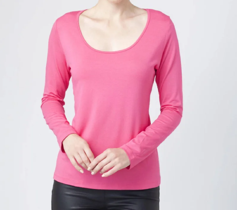 Long Sleeve Scoop Top In Rose