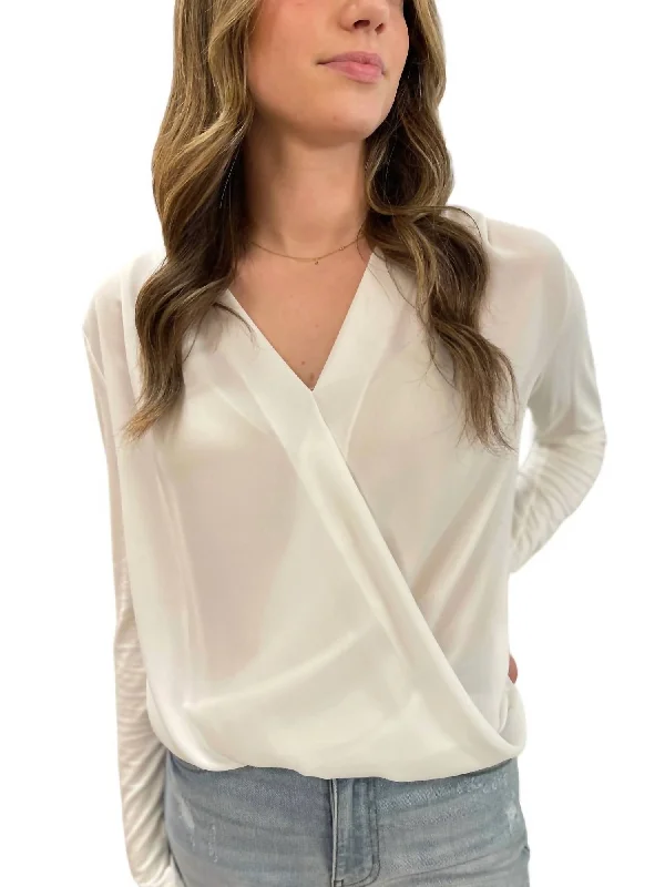 Long Sleeve Surplice Top In Off White