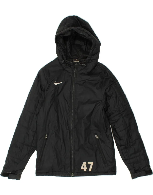 NIKE Womens Oversized Graphic Hooded Windbreaker Jacket UK 10 Small Black