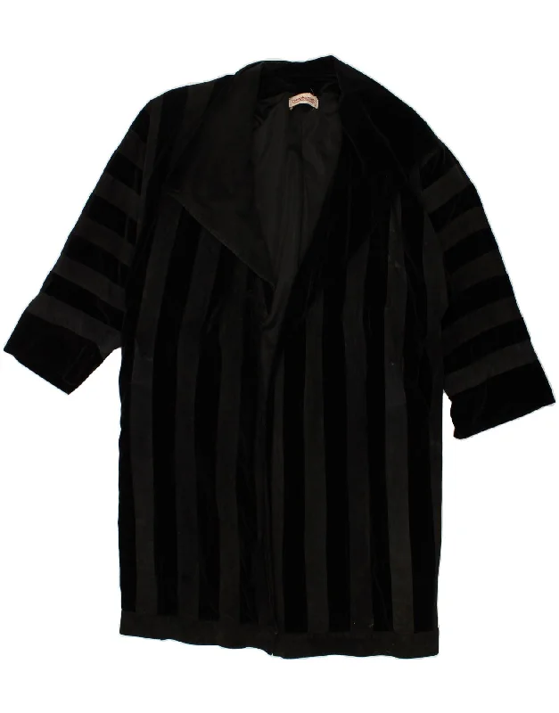 ROCCOBAROCCO Womens Oversized Overcoat IY 40 Small Black Striped Cotton