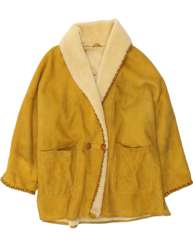 RUFF0 Womens Oversized Shearling Coat IT 42 Medium Yellow Leather