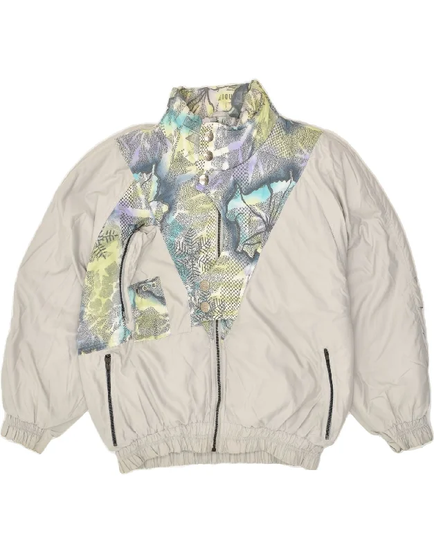 VINTAGE Womens Oversized Abstract Pattern Bomber Jacket IT 42 Medium Grey