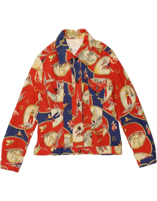 VINTAGE Womens Oversized Abstract Pattern Bomber Jacket UK 1 2XS Red