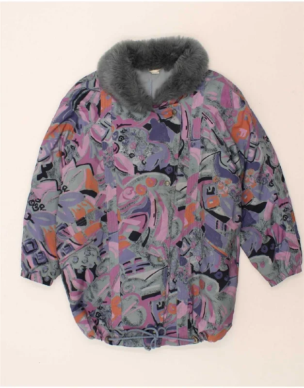 VINTAGE Womens Oversized Abstract Pattern Padded Jacket UK 16 Large Purple