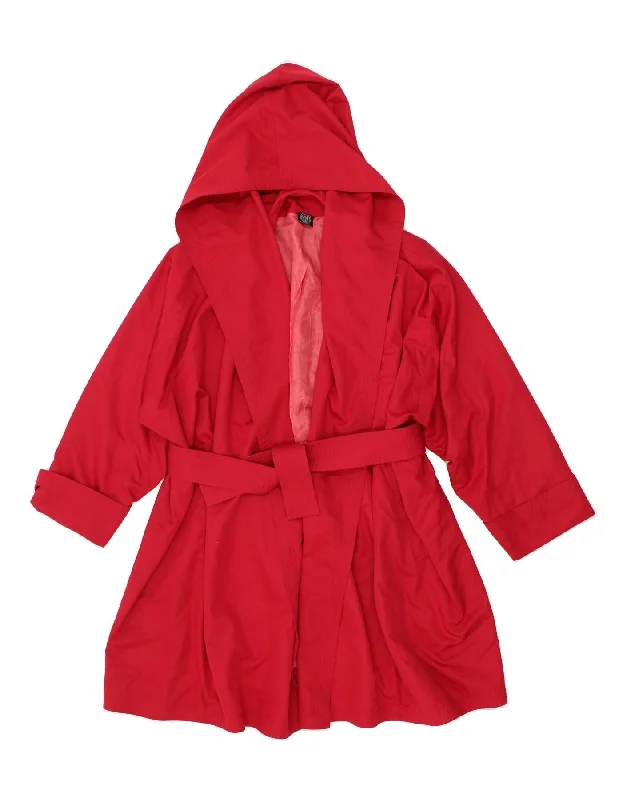 VINTAGE Womens Oversized Hooded Overcoat IT 44 Medium Red Acetate