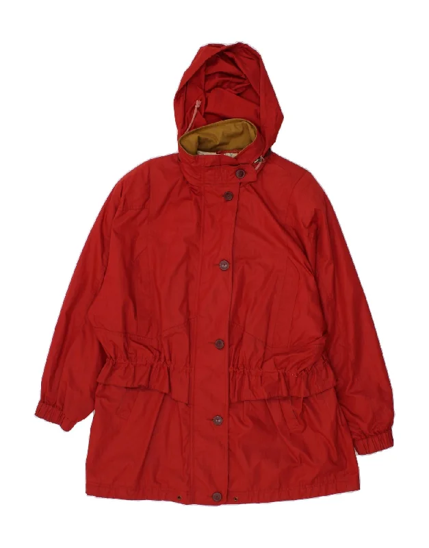 VINTAGE Womens Oversized Hooded Utility Jacket UK 16 Large Red Polyester