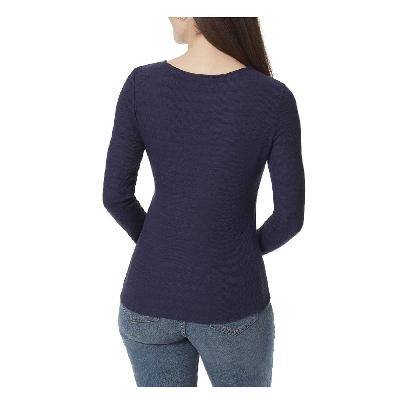 Anne Klein Women's Koney Ballet Long Sleeve Faux Wrap Top Blue Size Medium