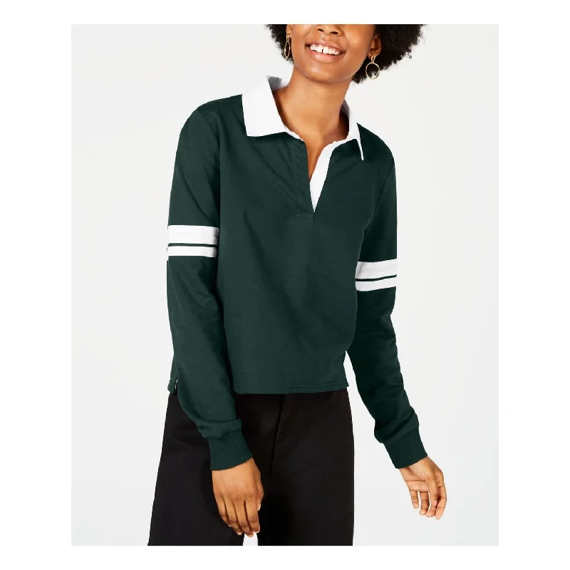 Crave Fame Women's Long Sleeve Collared Top Green Size Small