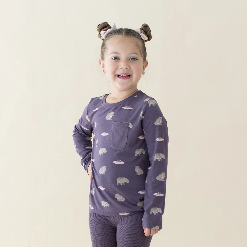 Long Sleeve Toddler Crew Neck Tee in Baby Hippo