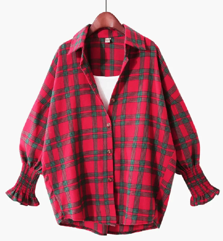 Loose long sleeve plaid shirt  359