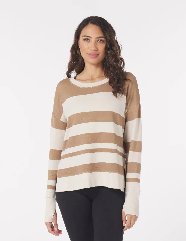 Lounge Long Sleeve: Almond/Oatmilk Variegated Stripes