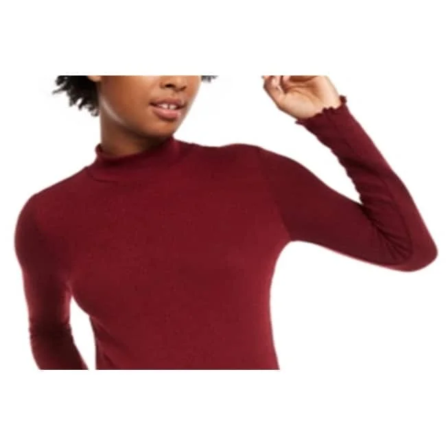 Planet Gold Women's Long Sleeve Mock Neck Top Red Size Large