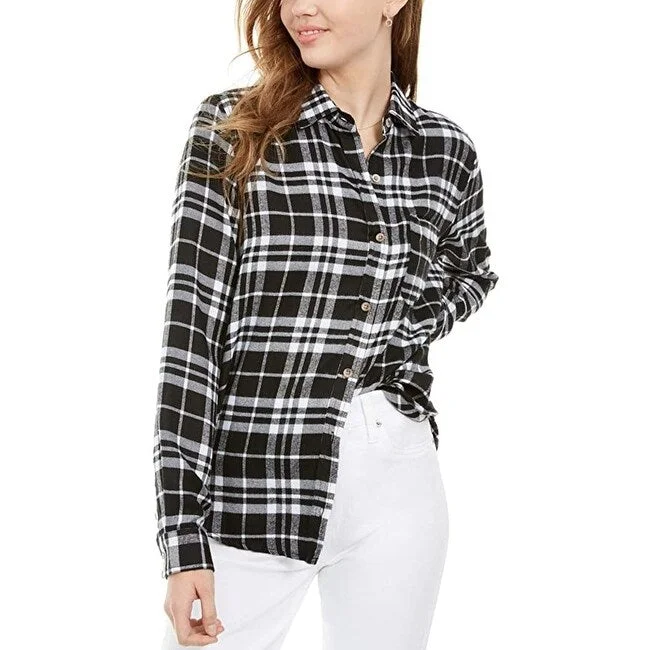 Polly & Esther Juniors' Plaid Utility Shirt Black Size Extra Large