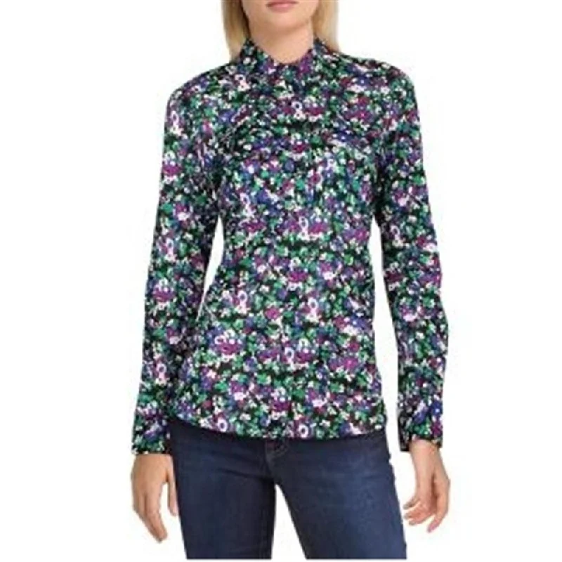 Ralph Lauren Women's Floral Long Sleeve Button Down Top Black Size X-Large