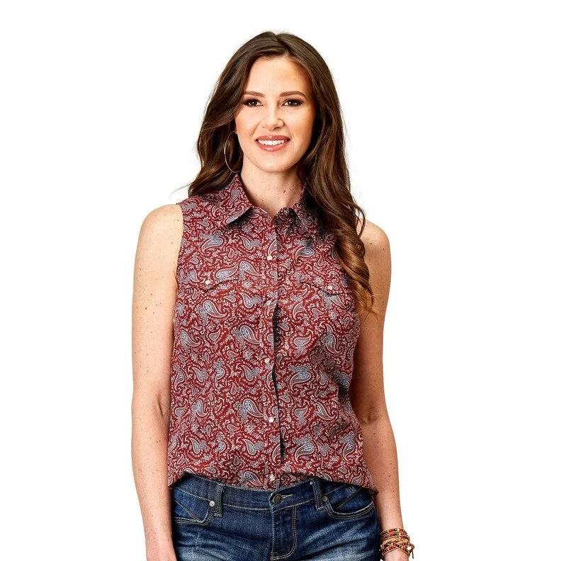 Roper Western Shirt Women Sleeveless Paisley Red 03-052-0064-0316 RE