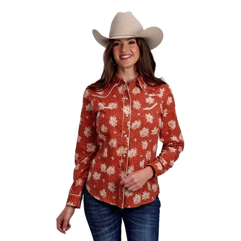 Roper Western Shirt Womens Floral L/S Snap Orange 01-050-0086-0676 OR