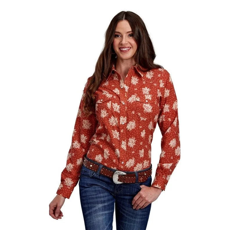 Roper Western Shirt Womens Floral Snap L/S Orange 01-050-0019-0676 OR