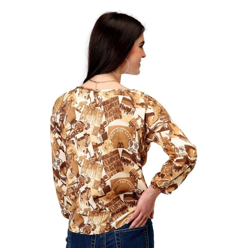 Roper Western Shirt Womens L/S Blouse Print Brown 03-050-0590-0159 BR