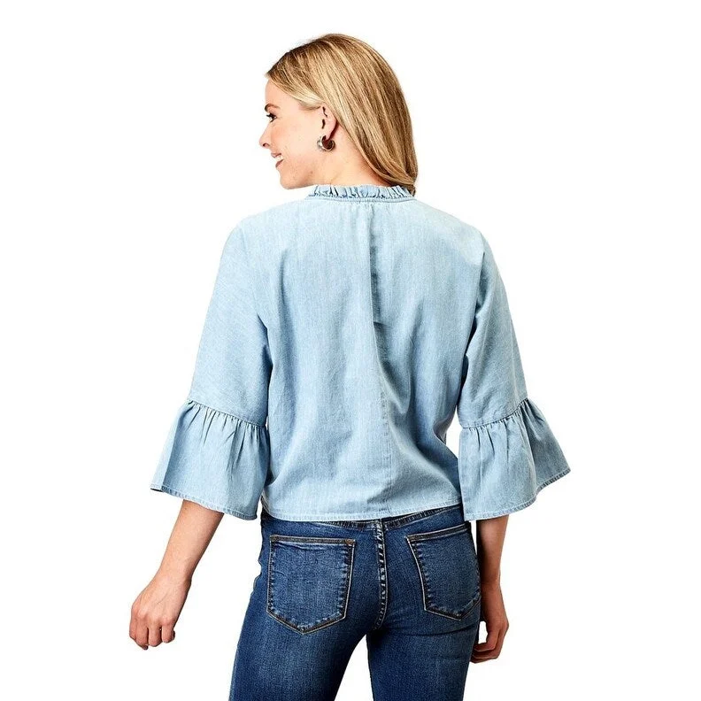 Roper Western Shirt Womens L/S Denim Ruffle Blue 03-050-0565-3065 BU