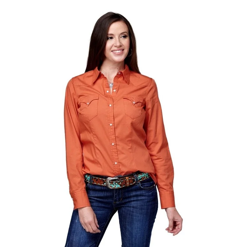 Roper Western Shirt Womens L/S Snap Cotton Orange 03-050-0060-0473 OR