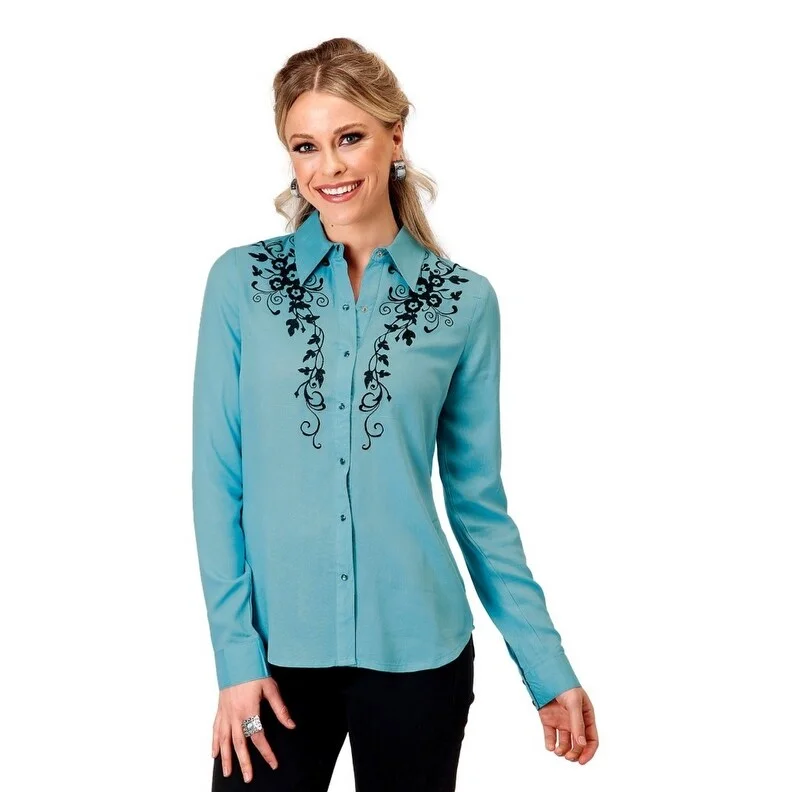 Roper Western Shirt Womens L/S Turquoise 03-050-0565-1017 BU