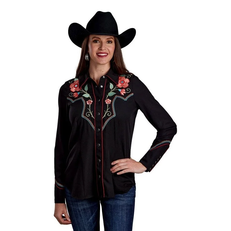 Roper Western Shirt Womens Solid L/S Black 03-050-0040-0762 BL