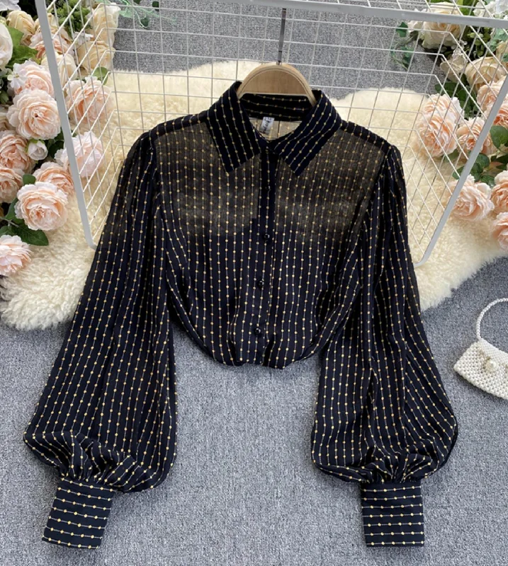 Stylish long sleeve black tops  341