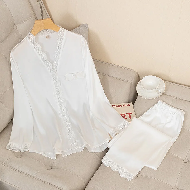 Thin Ice Silk Long Sleeve Trousers Two-piece Home Wear Suit