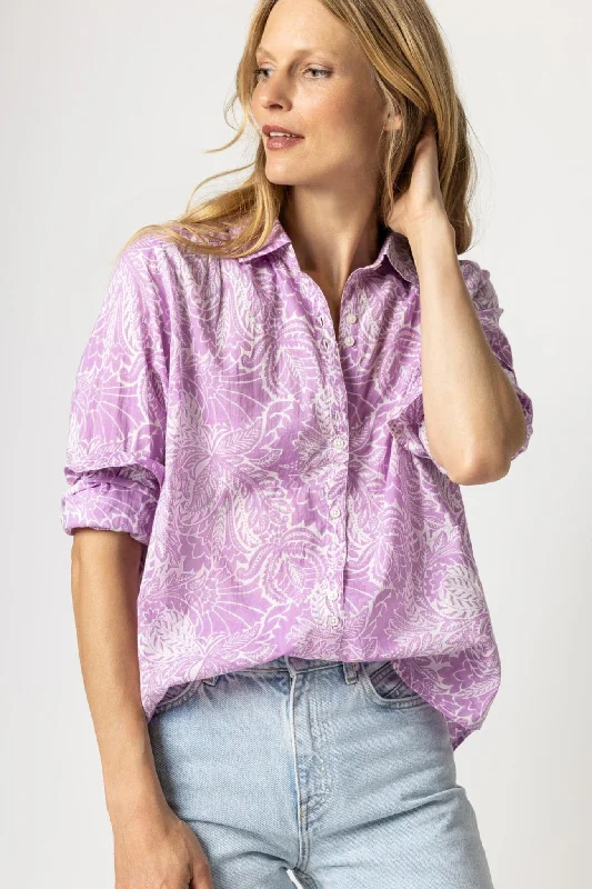 Violet Floral Long Sleeve Button Down