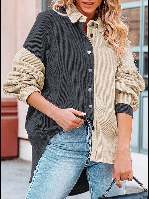 Bicolor Corduroy Oversized Shirt Jacket