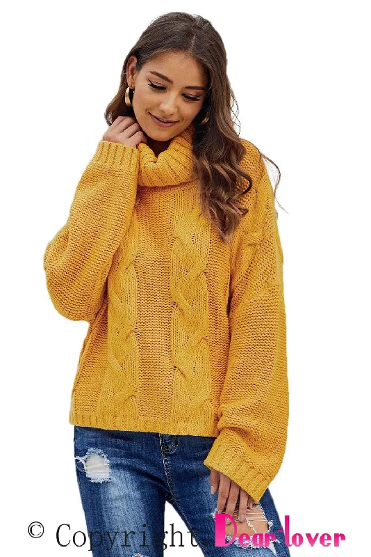 Mustard Cable Knit Sweater - Oversized Style