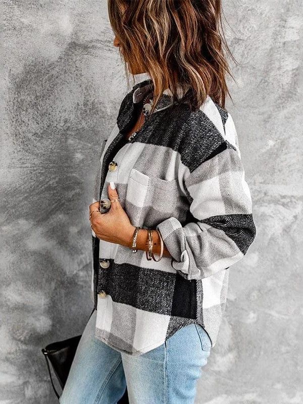 Oversized Plaid Button-Down Shirt Jacket