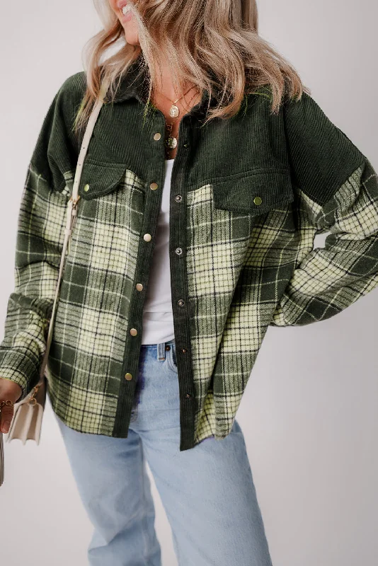 Oversized Plaid Corduroy Shirt Jacket